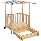 TecTake 800792 Sandkasten mit Dach, Spielhaus mit Sandkasten aus Holz, Sandkiste mit Veranda und Geländer, Sandbox mit Abdeckung und Sonnenschutz - Diverse Farben - (Blau | Nr. 403245)