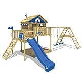 WICKEY Spielturm Klettergerüst Smart Ocean mit Schaukel & Blauer Rutsche, Outdoor Kinder Kletterturm mit Sandkasten, Leiter & Spiel-Zubehör für den Garten