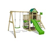 FATMOOSE Spielturm Klettergerüst JazzyJungle Jam XXL mit Schaukel & apfelgrüner Rutsche, Outdoor Kinder Kletterturm mit Sandkasten Leiter & Spiel-Zubehör für den Garten