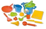 Lena 05410 - Happy Sand Spielset Kochen, 14 teilig, Sand und Wasser Spielzeug Set für Kinder ab 2 Jahre, mit Topf, Sieb, 3 Förmchen, Brett, Pfanne, Eislöffel, Eistüte und weitere Küchenzubehör Teile