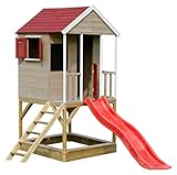 Wendi Toys M7 Spielhaus Garten Holz | Holzspielhaus Kinder Garten | Spielturm Garten Holz | Outdoor Spielzeug mit Kinder Rutsche, Sandkasten und Tafel | Gartenhaus Holz | Kinderspielzeug ab 3 Jahre