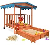 Sandkasten Dach XL | Sonnenschutz UV 50 | rollbare Spielveranda | Spielhaus Sandbox Holz Deckel für Kinder